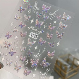DEWJDFSC 5D Aurora Butterfly Nail Art Stickers Decals,Embossed Nail Stickers for 5D Nail Decals Self-Adhesive Nail Art Supplies,Butterfly Stickers for Nails Art Decoration