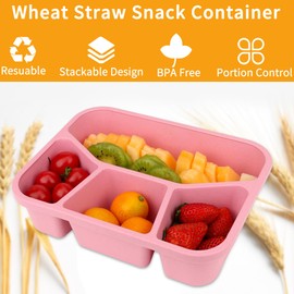 LVYOUIF 3 Pack Bento Lunch Box 4 Compartment Wheat Straw Divided Containers Reusable Meal Prep Lunch Containers for Snack Box Bento Snack Box for Outdoor Travel Office Travel