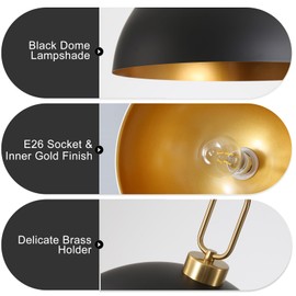 17.7 inch Large Black and Gold Pendant Lighting, Industrial Vintage Pendant Light Fixtures,Dome Metal Farmhouse Pendant Lamp for Kitchen Island Dining Room Hallway Entrance Living Room