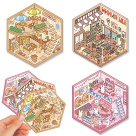 3D Vinyl Scenes Sticker for Adults, 3Set Self-Adhesive Transparent Miniature Kawaii Stickers, Scrapbook Supplies for DIY Card, Water Bottle, Envelope Decoration. 19-20-1