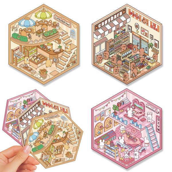 3D Vinyl Scenes Sticker for Adults, 3Set Self-Adhesive Transparent Miniature
