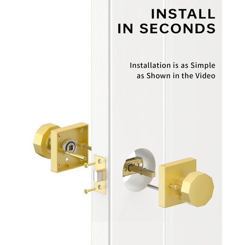 Asidrama 4 Pack Privacy Gold Door Knob with Lock, Brush