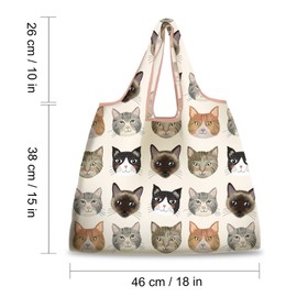 NymphFable 6 Pack Grocery Bags Reusable Cute Cat Animal Shopping Bags Washable Foldable Waterproof 50LBS