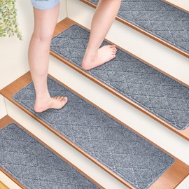 HITSLAM Stair Treads for Wooden Steps, 8 x 30 Inch Carpet Stair Treads Non-Slip Indoor, Safe for Kids Elders and Dogs, Stair Runners with Self-Adhesive Backing, Easy to Install, 15 Pack Grey