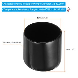 PATIKIL 34MM Vinyl Rubber End Caps, 10 Pack Flexible Bolt Screw Covers Caps Round Thread Protector Caps for Metal Tubing Rod Bolts, Black