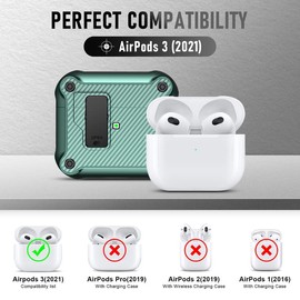 Valkit for Airpods 3rd Generation Case Cover with Lock, Cool AirPods 3 Case with Lanyard for Men Women Carbon Fiber Texture Hard Shell Air Pod 3 Case for AirPod 3rd Gen Case 2021, Green