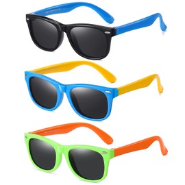 DYLB Kids Polarized Sunglasses for girls boys 3 Pack, Flexible TPEE Rubber Frame for Children Age 3-8.