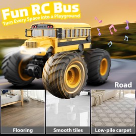 EversaleT 1/18 Remote Control School Bus Toy for Kids, 2.4GHz RC Monster Truck Toy with LED Lights & Sound, Rechargeable Electric Vehicle, Gift for Boys Girls