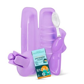 RADIUS Vacation Pastel Bundle, Includes Left Handed Big Brush, Toothbrush Travel Case, DOC Toothbrush Holder, Anywhere Travel Floss Packette, Lavender Purple, 4 Piece Bundle