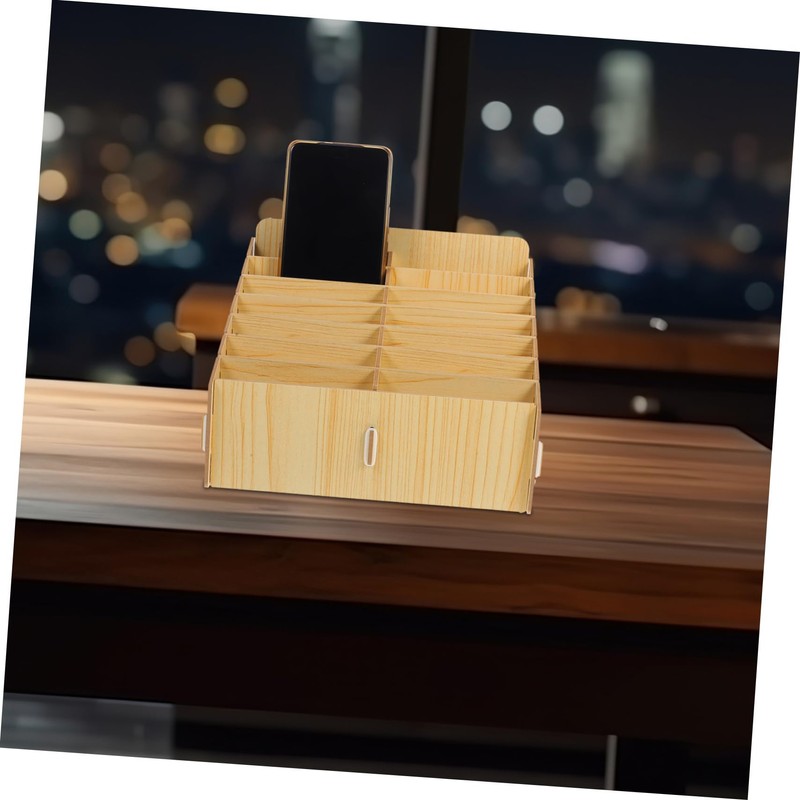 MAGICLULU Wooden Cell Phone Organizer with Compartments Multifunctional Desktop Storage