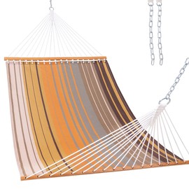 Lazy Daze Hammocks Quick Dry Hammock with Spreader Bar 2 Person Double Hammock with Chains Outdoor Outside Patio Poolside Backyard Beach 450 lbs Capacity, Coffee Stripes