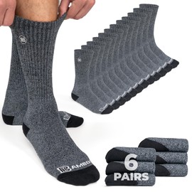 Bamboo Sports Premium Bamboo Rayon Crew Work Socks- Moisture Wicking, Odor Eliminating Heather Gray Crew Socks for Men Size 9-12 - 6 Pair