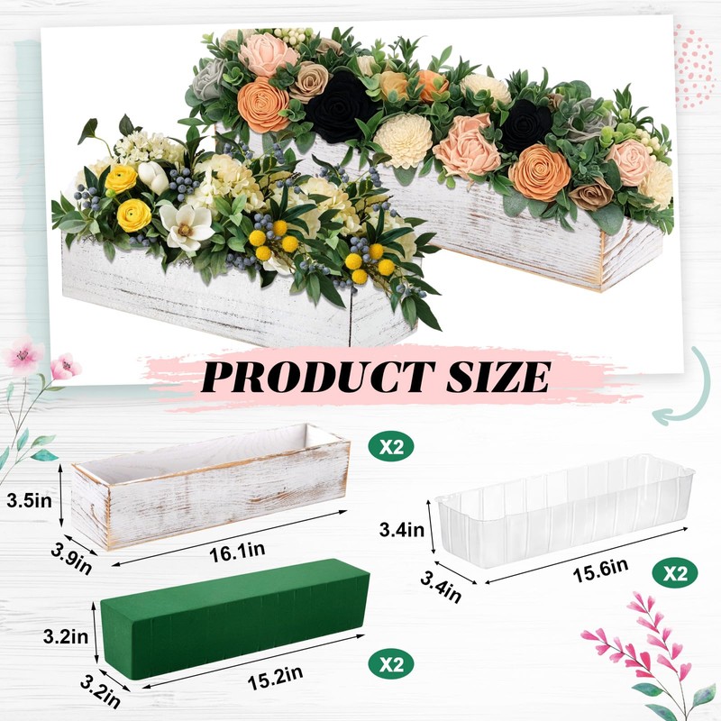 Dandat 2 Set Wood Boxes for Centerpieces 16x4 Inch Rectangle
