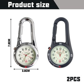 GAOUTO Pack of 2 Carabiner Watch, Pocket Watch with Carabiner Attachment, Waterproof Carabiner Watches, Nurse's Watch, Luminous Analogue Quartz Watch, Carabiner Watch for Cyclists, Climbers, Backpack,