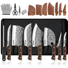 MDHAND 9-Piece Kitchen Knife Set with Acrylic Block, Non-Stick High Carbon Stainless Steel, Sharp Blades for Meat, Slicing, Chopping, Ideal Gift for Women - Color: Chef Knife-D