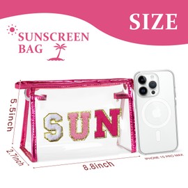 COSHAYSOO COSHAYSOO Clear Makeup Bag Sunscreen Pouch Summer Things Accessories Waterproof Beach Pool Essentials Stuff Air Cruise Travel Toiletry Gifts for Women Teenage Girls with Chenille Letter Pink SUN