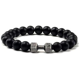 JYTDBCS Black Dumbbell Bracelet,Volcanic Lava Elastic Natural Stone Bead Bracelet, Stainless Steel Barbell Jewelry for Fitness Men, Jewelry Gifts for Fitness Yoga Men and Women