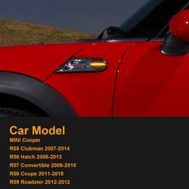 OZ-LAMPE 2Pcs LED Dynamic Side Indicator for Mini Cooper R55 Clubman R56 Hatch R57 Convertible R58 Coupe R59 Roadster, Canbus Error Free Car Turn Signal Light, Sequential Side Marker Blinker