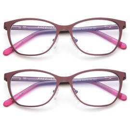 Babrvma 2 Pack Blue Light Blocking Reading Glasses for Women Metal Frame Cat Eye Readers with Adjustable Spring Hinges Anti-Glare, 350