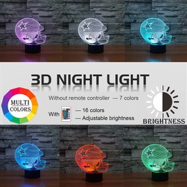 Ucaleen American Football Rugby Competition 2 Pattern 1 Set 16 Colors LED Night Light 3D Print with RemoteTouch Control, USB Rechargeable Lamps for Kids Friends Birthday Gifts Home Decor, One Size
