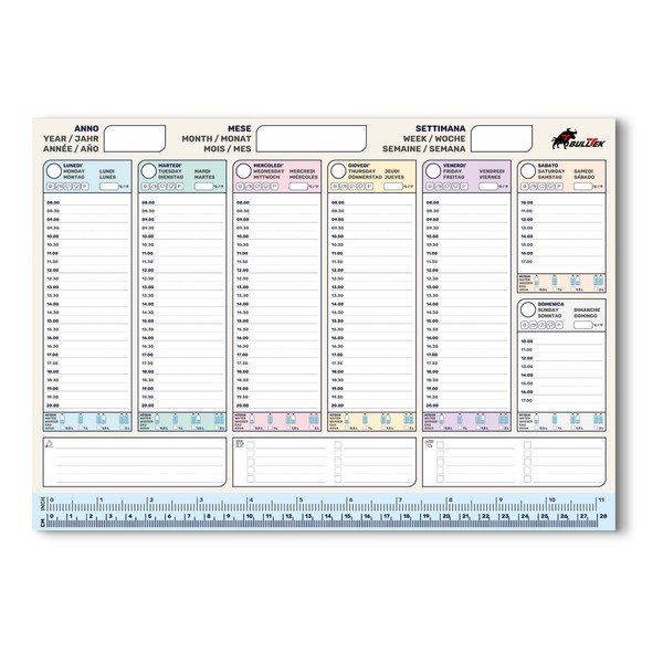 BullTek - A4 Multilingual Weekly Planner | 50 Sheets with
