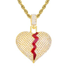 metaltree98 Iced Out Gold Tone Broken Heart Pendant 24" Rope Chain Necklace HC 16875 G