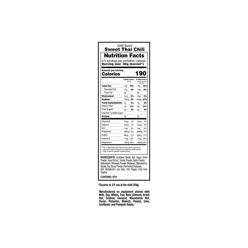 Giants Sunflower Seeds, Sweet Thai Chili Flavor, Ready-to-Eat, 5 Ounce