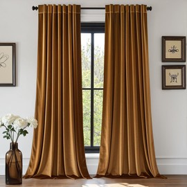 EMEMA Golden Brown Velvet Curtains 84 Inch Length 2 Panels Set Room Darkening Luxury Back Tab and Rod Pocket Thermal Insulated Drapes Window Curtains for Bedroom Living Room W40 x L84