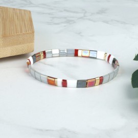 KELITCH Women's Bracelets Tila Beads Miyuki Beads Golden Beads Elastic Wrap for Adjustment Stackable Fashion Jewellery Set for Women, Bead