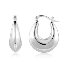 ALEXCRAFT Chunky Silver Hoop Earrings for Women, Smooth Polished Large Oval Thick Hoop Earrings Hypoallergenic Sterling Silver Everyday Hoops (Silver)