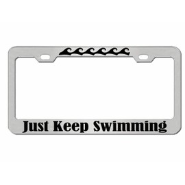 Just Keep Swimming Beach Style License Plate Frame Car Tag Holder Cover Car Accessories