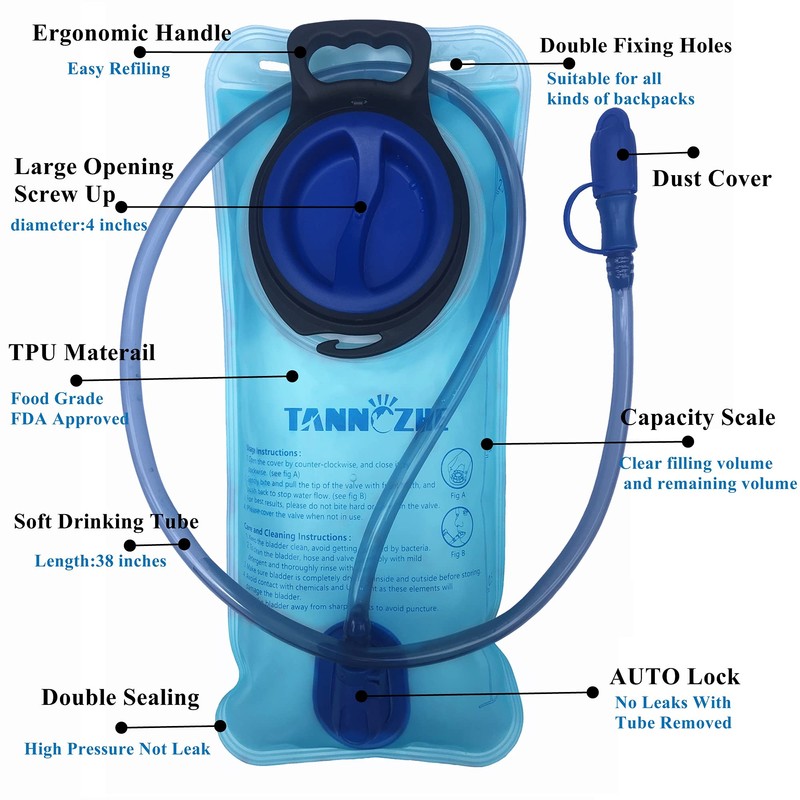 TANNOZHE Hydration Backpack with 2L Water Bladder, Lightweight Nylon Hydration