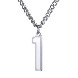 Stainlee Steel Lucky Number 1 Necklace Pendant Necklace Charm Jewelry with Curb Chain 22+2" Extender