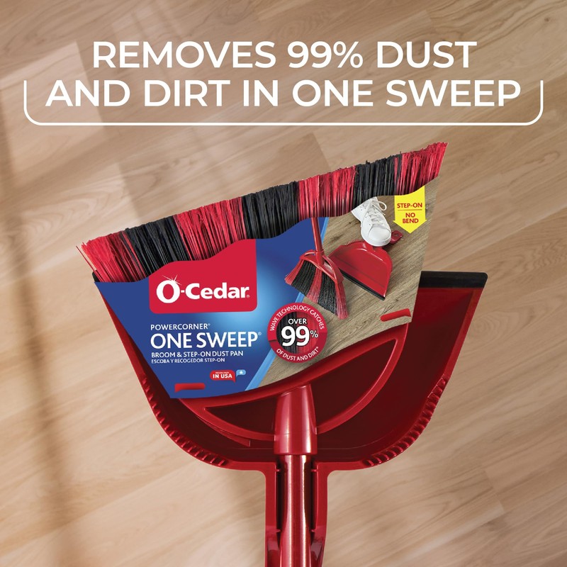 O-Cedar One Sweep Broom with Step-On Dustpan | Remove 99%