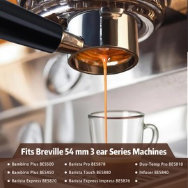 54mm Bottomless Portafilter - with Stainless Steel Filter Basket, Compatible with Breville Barista Pro, Bambino Plus, Barista Express Impress, Infuser, Barista Touch, Duo-Temp Pro & Bambino (Black)