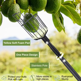 TwinkleTool Fruit Picker Pole with Basket - 8.43FT(101Inch) Adjustable Fruit Picker with Basket, Orange Picker, Fruit Picking Pole for Orange Apple Avocados Lemon, Black