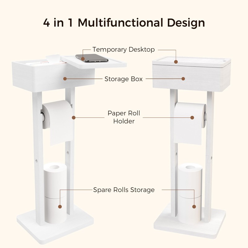 Wealone 4-in-1 White Toilet Paper Holder Stand with Storage Shelf
