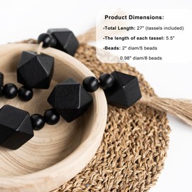 RUIRUICO Extra Large Wood Bead Garland with 2" Diameter Geometric Wooden Beads, Wooden Beads Garland with Tassels, Decorative Beads for Farmhouse Decor (Black, 27 Inches)