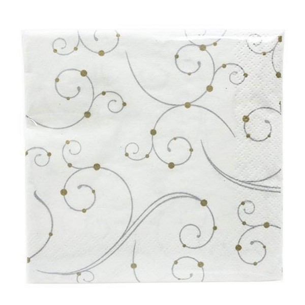 Hanna K. Signature Collection 75 Count"Swirls and Pearls" Paper Beverage Napkin