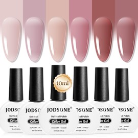 JODSONE 6PCS Jelly Gel Nail Polish Set 6Colors 10ml Fast Drying & Long Lasting Neutral Nude Pink Pale Purple Jelly Gel Polish Art for Nail and Salon Need U V Lamp
