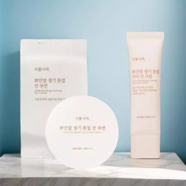 Plant Nation 식물나라 뽀얀쌀 선케어 2종세트 [선쿠션 15g + 리필 15g + 선크림 50ml] [03 맑은 보라 + 리필 + 선크림] Plant Nation Soft Rice Sun Care 2-Piece Set [Sun Cushion 15g + Refill 15g + Sunscreen 50ml] [03 Clear Purple + Refill + Sunscreen]