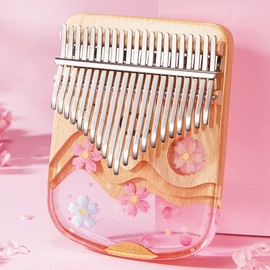 BOTOWI 21 Key Thumb Piano, Crystal Kalimba, Transparent Acrylic C-Tone with Eva Bag, 17 Keys Finger Piano, Musical Gift, Sticker, Tuning Hammer, Cleaning Cloth, 21 Keys Sakura