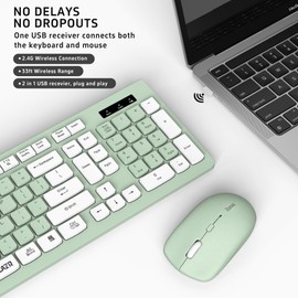Wireless Keyboard and Mouse Combo, Full-Sized Wireless Keyboard and Adjustable DPI Mouse, 2.4GHz USB Receiver, Wireless Keyboard and Mouse for PC, Windows, Desktop, Laptop（Avocado Green）