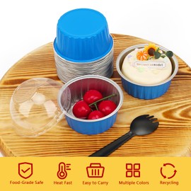 5oz Muffin Tins with Lids 50 Pack,Free-Air Aluminum Foil Cupcake Liners Baking Pans,Jumbo Muffin Liners Cupcake Pans,Disposable Ramekins Muffin Cups Containers-Blue