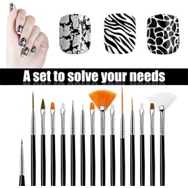 Bluemega Nail Pen Nail Art Brush,Nail Art Pintura Dibujo línea Herramienta, 15 Pcs Decoración de Uñas Diseño, Pinceles Pintauñas UV Gel Juego de Herramientaspara Decoración de Uñas (Negro)