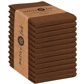 Native Fab Waffle - Paquete de 12 toallas de cocina 100% algodón, absorbentes, duraderas, lavables, paños de té, paños de cocina, toallas de cocina, toallas de limpieza, toallas de cocina, con lazo para colgar, color café