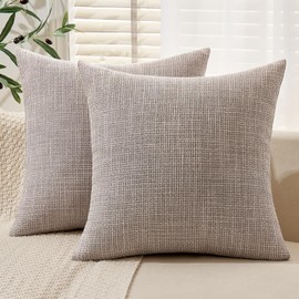 MIULEE Linen Throw Pillow Covers Set of 2, 18x18 Inch Khaki for Sofa Couch, Farmhouse and Boho Inspired, Perfect for Home Decor