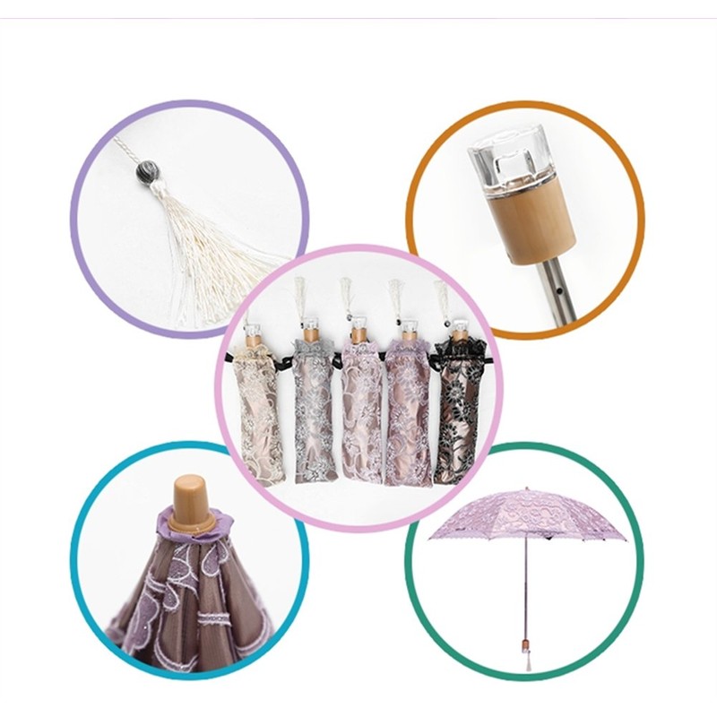 Honeystore Lace Travel Parasol Twice Folding Anti-uv Sunshade Windproof Umbrella