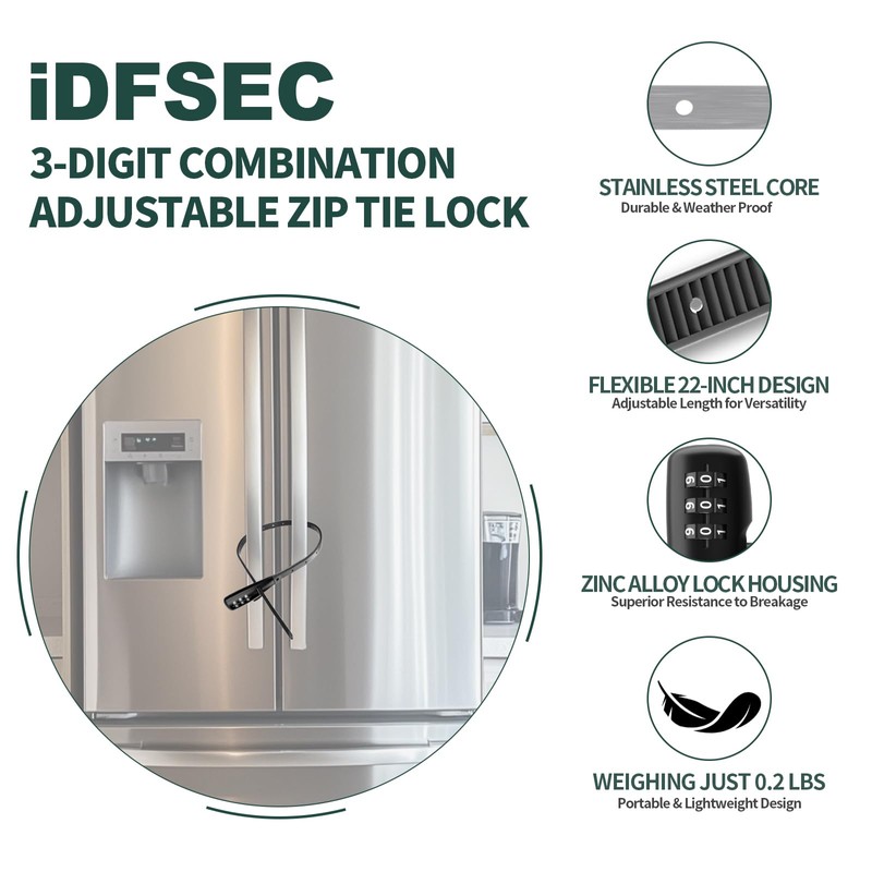 iDFSEC Zip Tie Lock, Adjustable Cable Tie with Stainless Steel