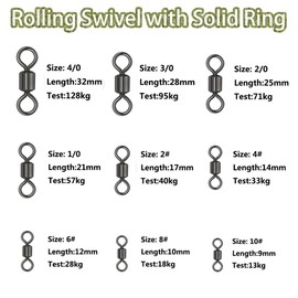 300Pcs/Box Small Size Fishing Rolling Swivel with Solid Ring Fishing Hooks to Line Connector for Saltwater of Freshwater Size 2#~10# (300Pcs/Box Rolling Swivel Set)
